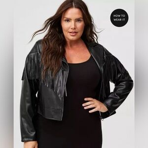 Torrid Faux Leather Fringe Moto Jacket